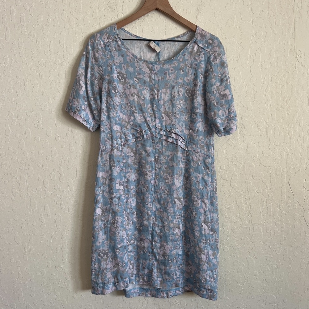 Wrap London Light Blue Floral Short Sleeve Linen Dress